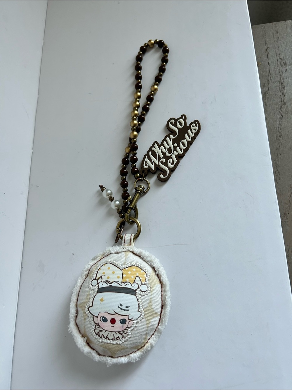 POP MART Why so serious Keychain with Cream & Gold Plush Pendant